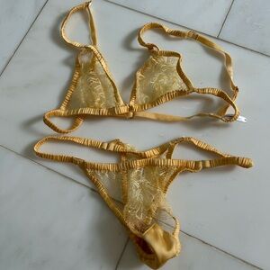 Gooseberry Intimates Yellow Lace Triangle Bralette & Thong Set
